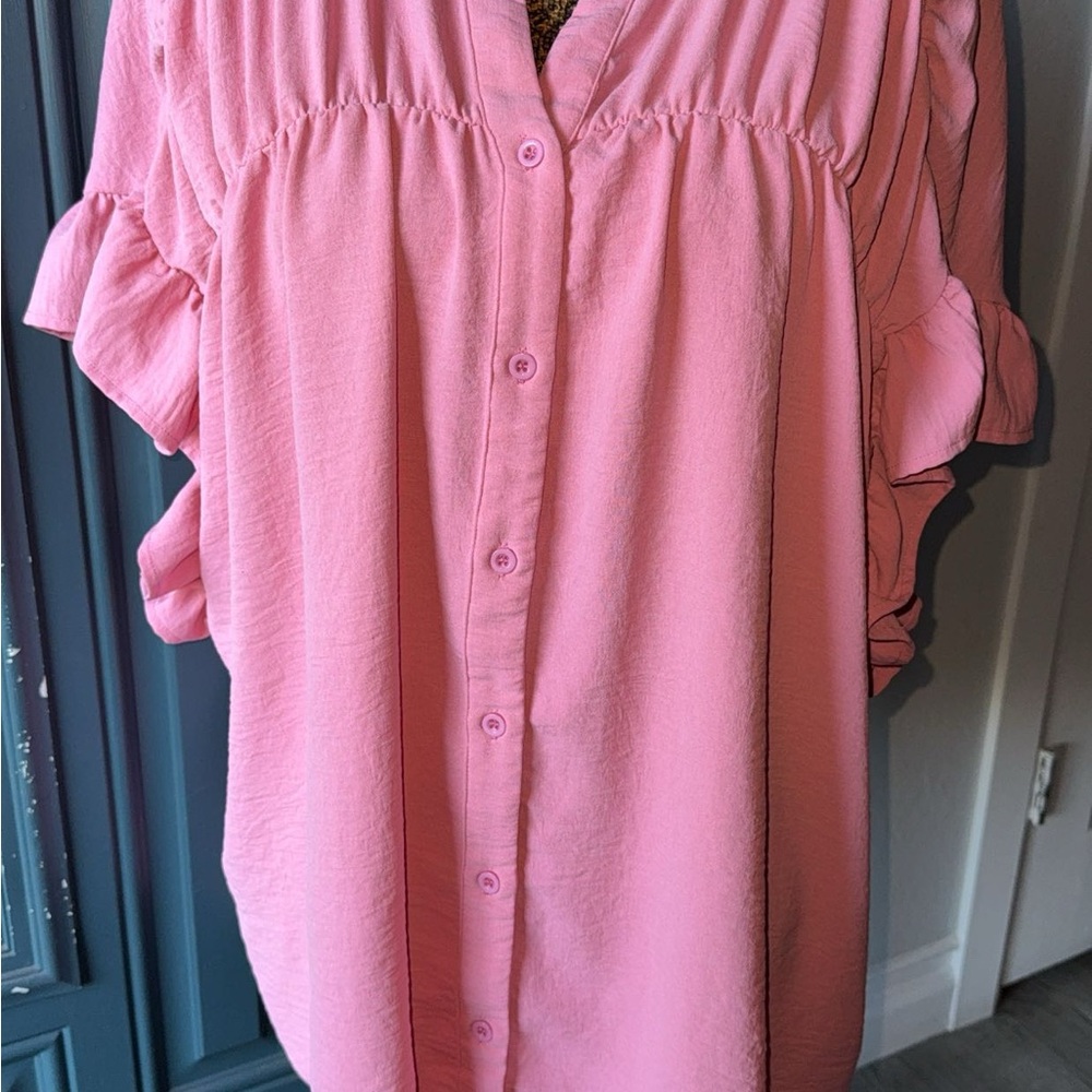 Pink Ruffle Sleeve Women's Top